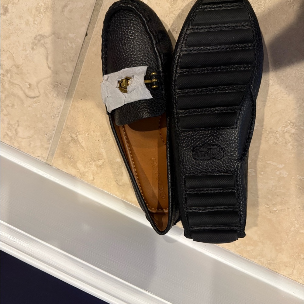 Coach Textured Black Loafers with Gold Accent - Picture 4 of 4